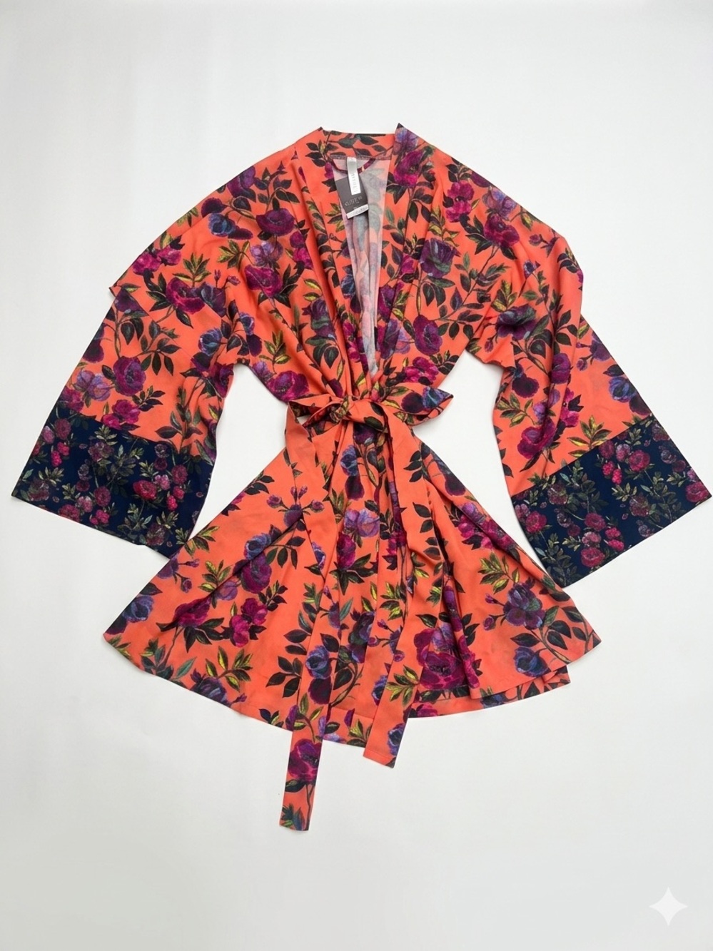 NWT Cacique Lane Bryant Floral Kimono Robe Belted Coral Plus Size 22/24